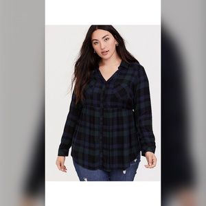 Dark Green & Navy Blue Plaid Twill Babydoll Tunic